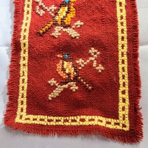 Vintage Romanian Bird Handwoven Tapestry Small 22.5"x7.5" Folk Art